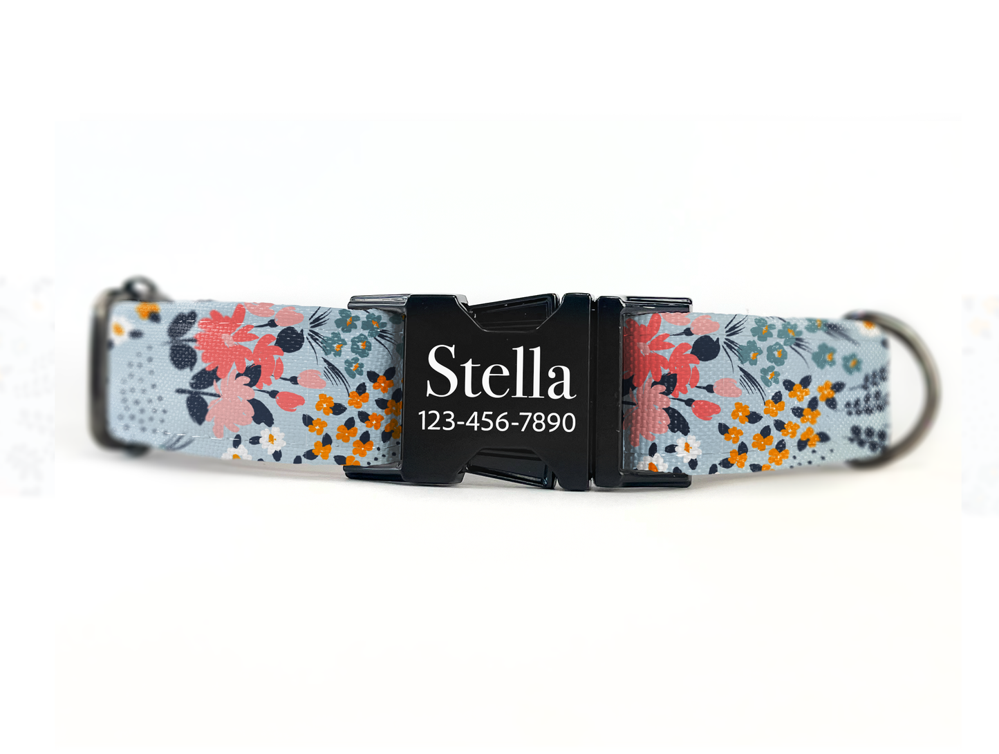 Blue and Blush Floral Dog Collar